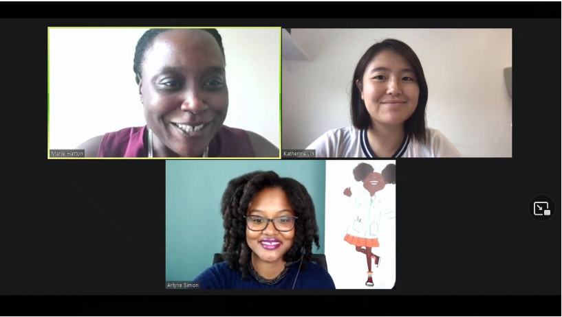 (clockwise, from upper left) Marie Harton, program officer, National Academies; Katherine Jin, co-founder and chief technology officer, Kinnos; Arlyne Simon, founder and CEO, Abby Invents